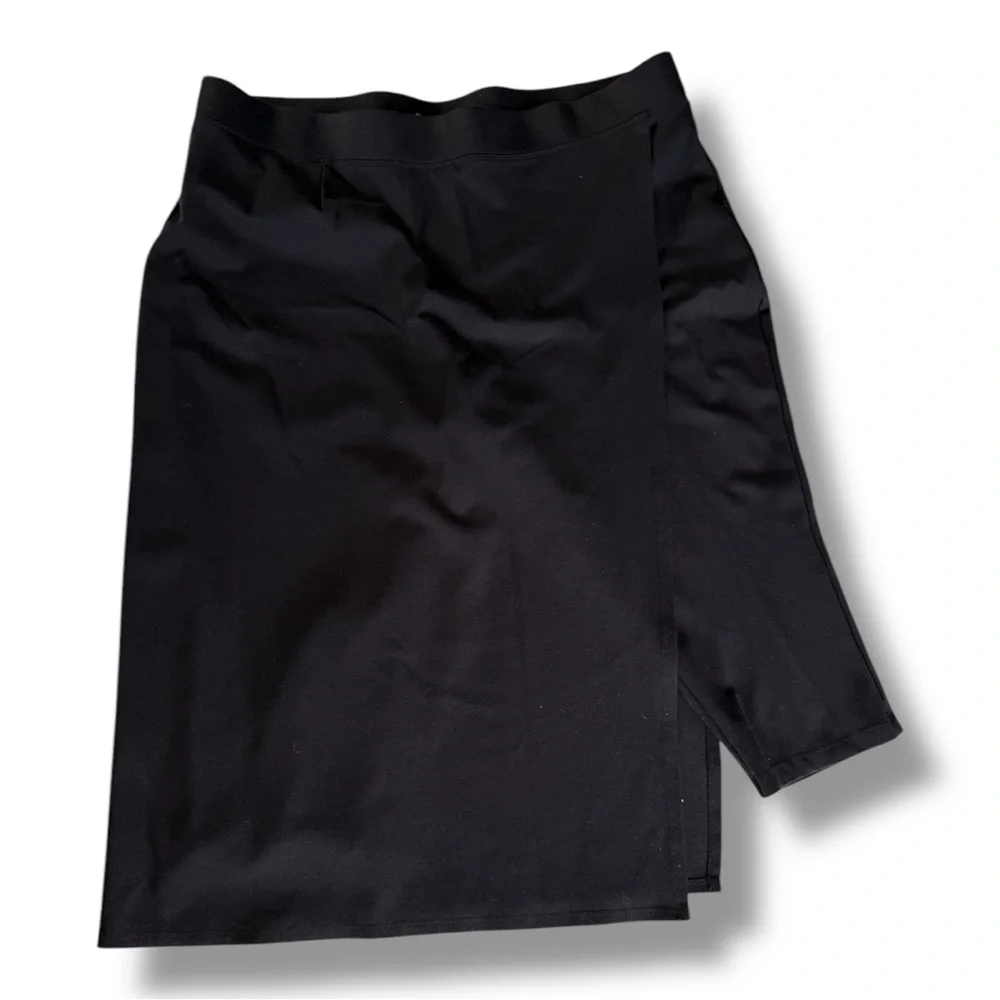Betabrand Black Split Overlay Capri Pants